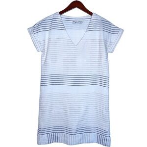 VINEYARD VINES Lurex Linen Striped V Neck Dress Size 2 in White Cap Stripe